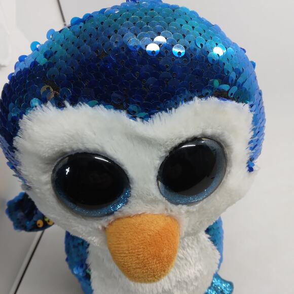 🍒TY Flippables Payton 9" Penguin Beanie Babies Toy Sequins Blue and White - Picture 3 of 8